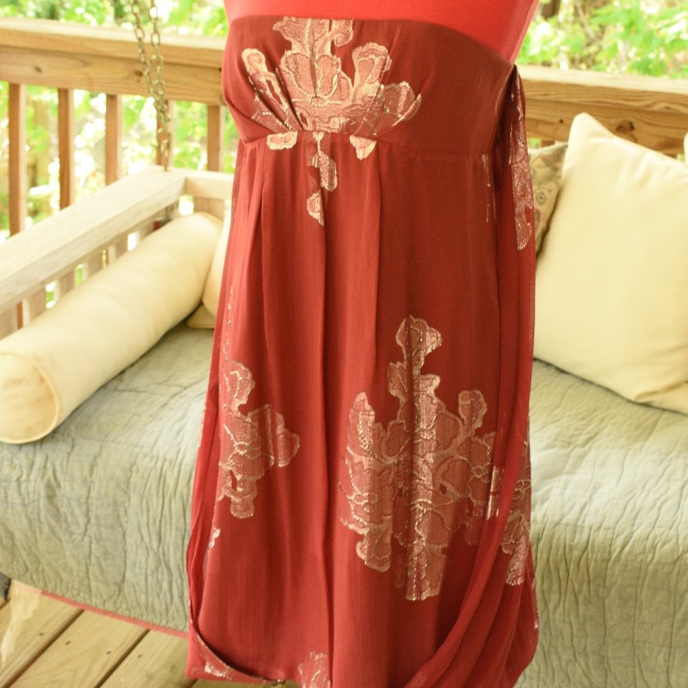 Nicole Miller strapless mauve and silver dress with matching heels